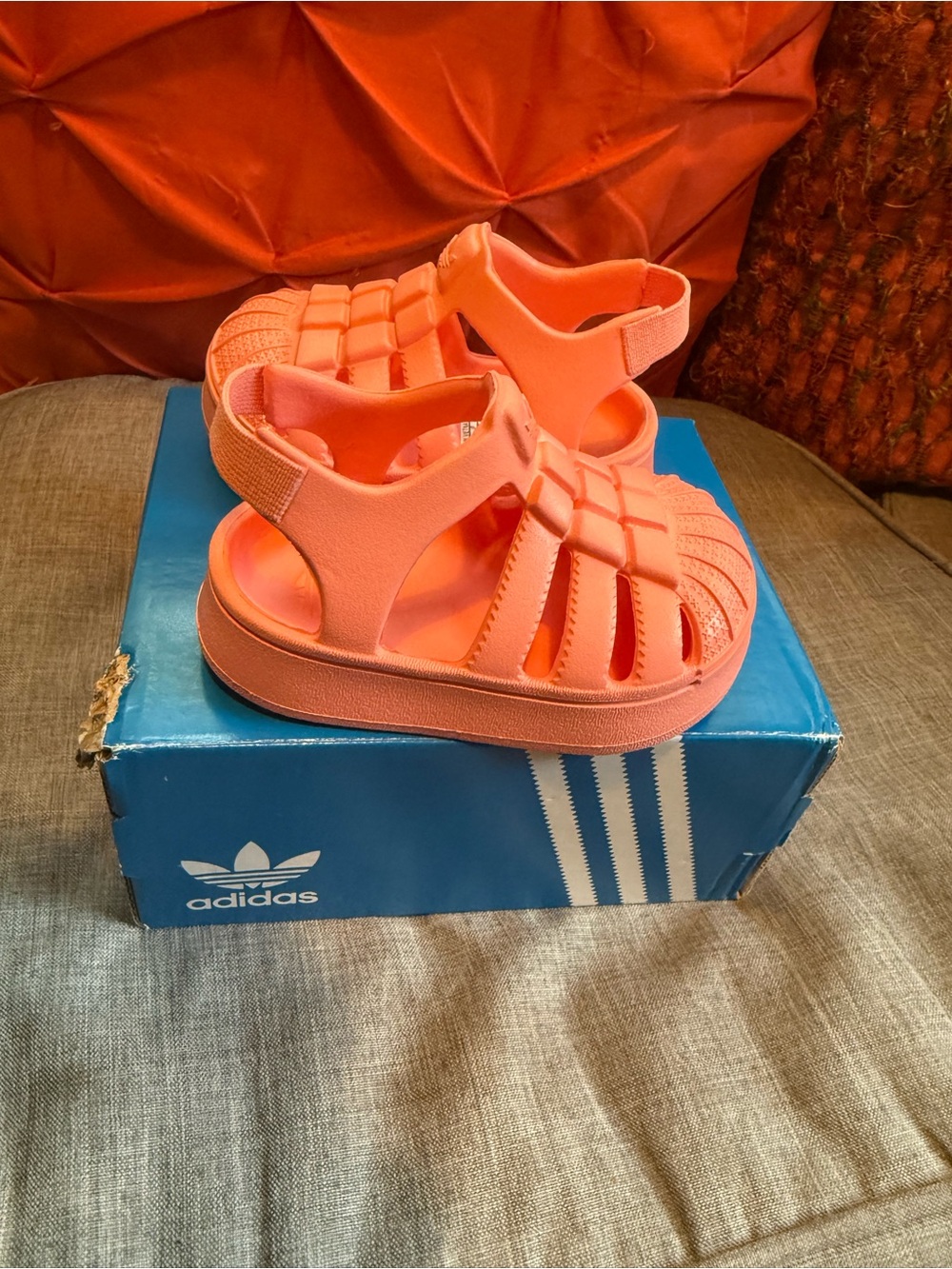 adidas Kids Coral-Orange Superstar sandal